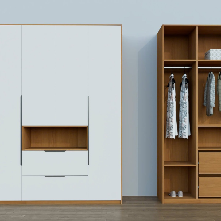 Tủ Quần Áo Cánh Kính Kết Hợp Kệ Trang Trí
