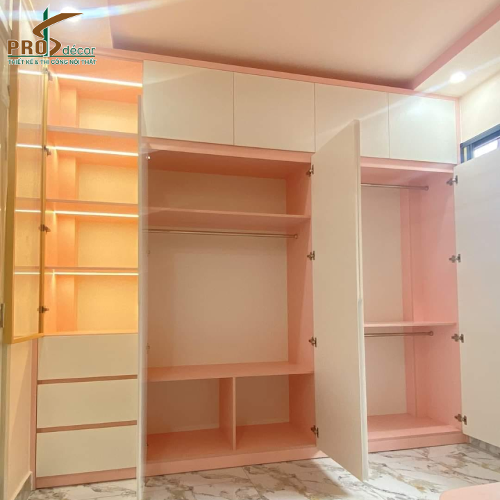 Tủ Quần Áo Thiết Kế Màu Hồng Trắng Độc Đáo
