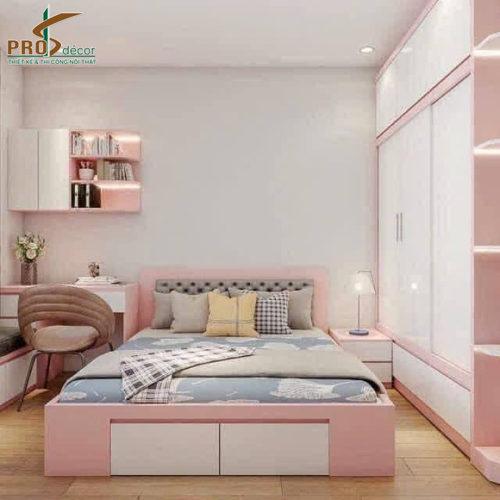 Thiết Kế Combo Giường + Tủ Quần Áo + Kệ Sách + Bàn Trang Điểm