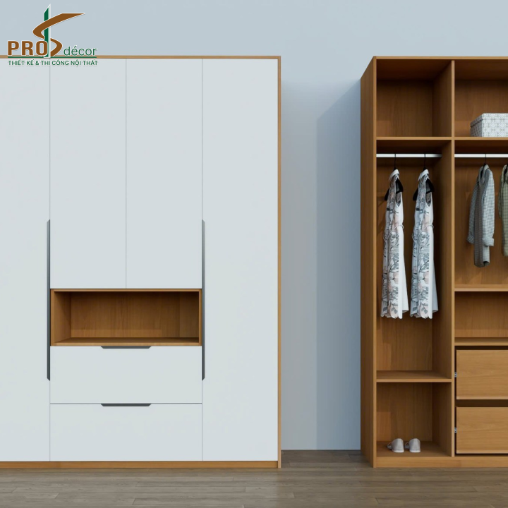 Tủ Quần Áo Cánh Kính Kết Hợp Kệ Trang Trí