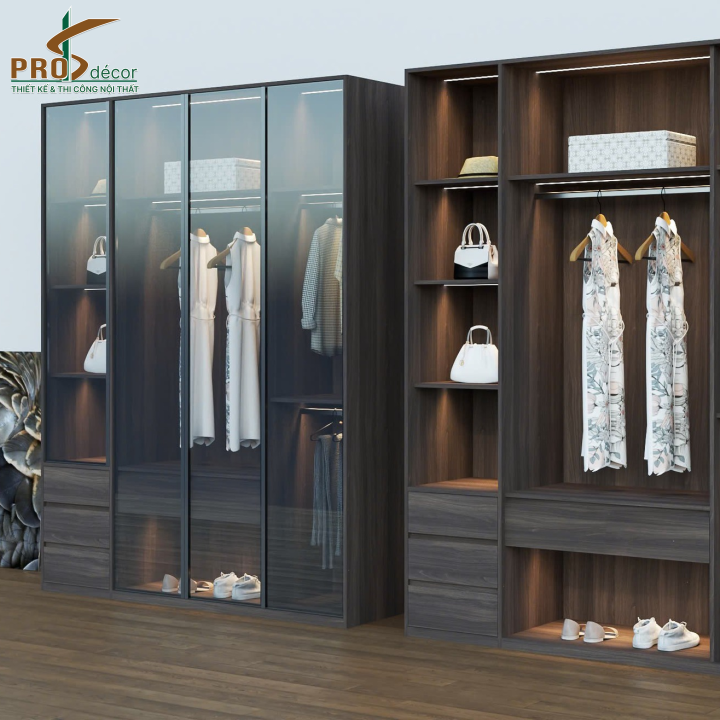 Tủ Quần Áo Cánh Kính Kết Hợp Kệ Trang Trí [Mới]