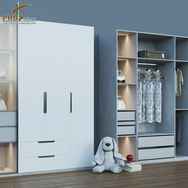 Tủ Quần Áo Cánh Kính Kết Hợp Kệ Trang Trí [Hiện Đại]
