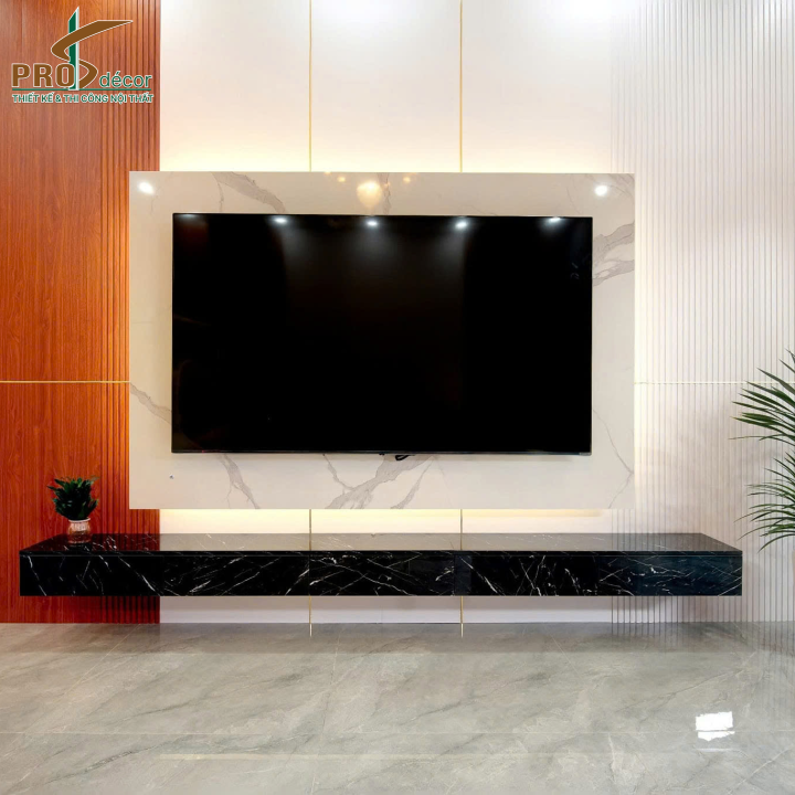 Combo Phòng Khách Kệ Tivi Kết Hợp Mảng Tường + Bàn Trà